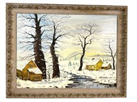 Winter Scene Oil On Canvas Signed S. Drabic