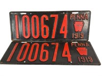 Pair 1919 Penna License Plates