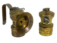 2 Antique Small Brass Carbine Miners Lanterns
