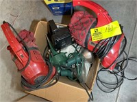 BOX WITH DIRTDEVEL VACUUMS AND FLOOD LIGHTS