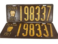 Pair of 1917 Tin Penna License Plates