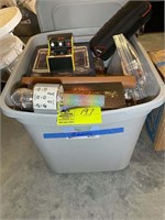BOX OF VINTAGE BOARD GAMES AND MICROPHONES