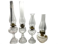 4 Early Glass Kerosene Lamps