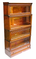 Antique Oak Barristers Bookcase W Lead Glass