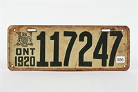 1920 ONTARIO LICENSE PLATE
