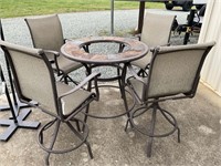 PATIO TABLE WITH 4 CHAIRS, BAR HEIGHT, MISSING CEN