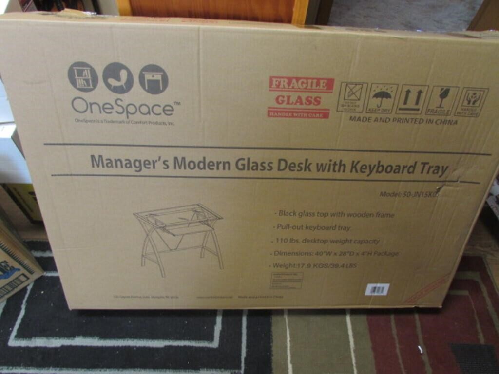 new modern glass desk w/keyboard tray