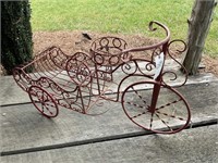 RED METAL BICYCLE AND CART PLANT STAND
