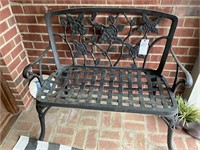 BLACK CAST IRON BENCH WITH FLORAL DECORATION 44IN