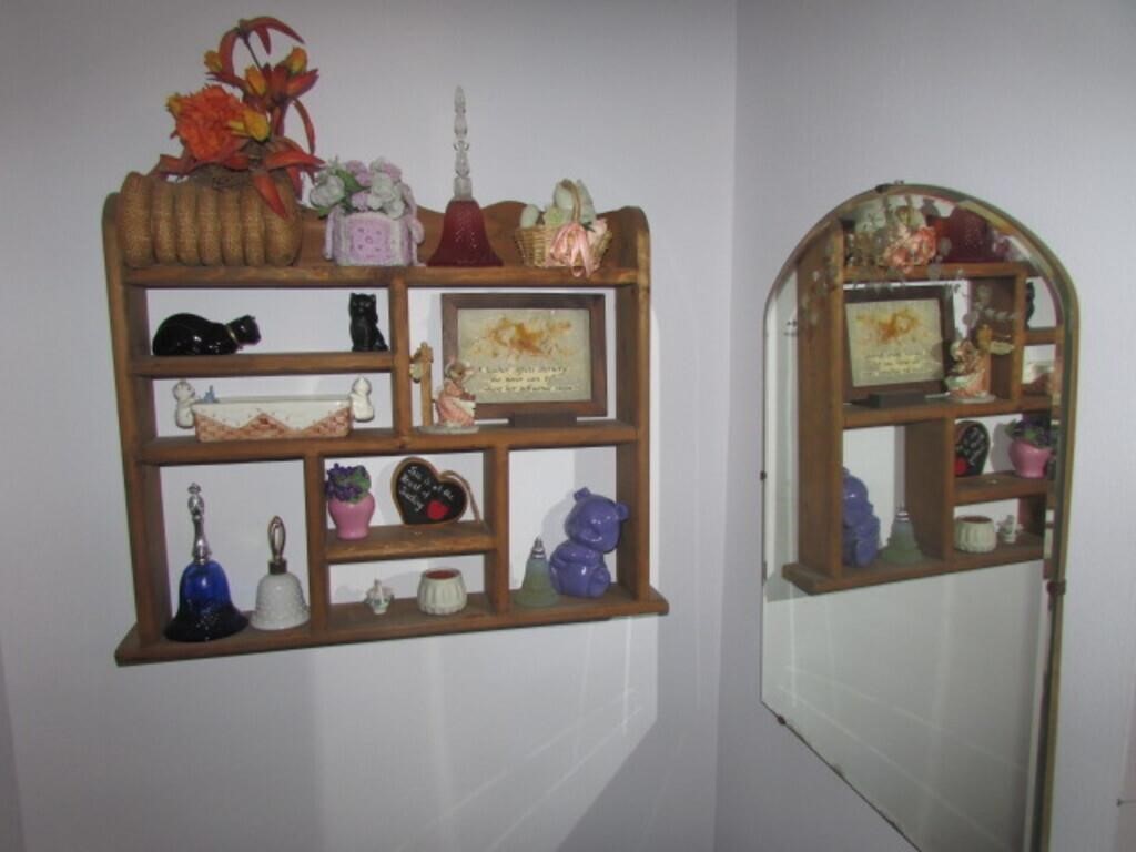 wall shelf & mirror w/decorations