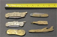 6 Vintage Pocket Knives Brass Toned