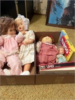 Vintage Baby dolls, UNO game, Bingo game