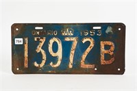 1953 ONTARIO LICENSE PLATE
