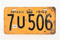 1942 ONTARIO LICENSE PLATE