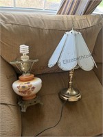 Tiffany style lamp and glass lamp with broken top
