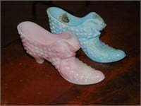 (2) Fenton Art Glass Shoes