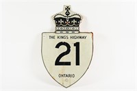 ONTARIO THE KING'S HIGHWAY NO. 21 ROAD SIGN