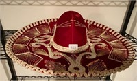 Large Mexican Sequin Red Sombrero 24"Diameter