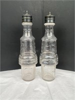 Vtg Pair of Caster Set Etched Glass Jars/Bottles