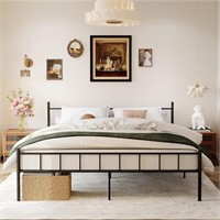 DIIYIV 14' Queen Bed Frame  Steel Support  Black