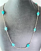 24" Vintage Sterling Native Turquoise Necklace 30G
