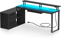 Rolanstar Computer Desk  55 Inch  L-Shaped  Black