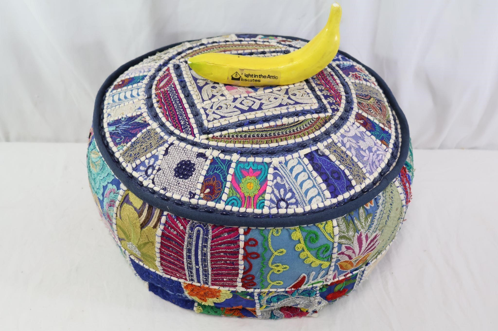 Colorful Beaded Embroidered Ottoman/Pouf
