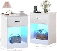 2 Nightstands with Charging & LED  White