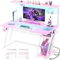55' Pink Gaming Desk with Hutch  LED  Z-Legs