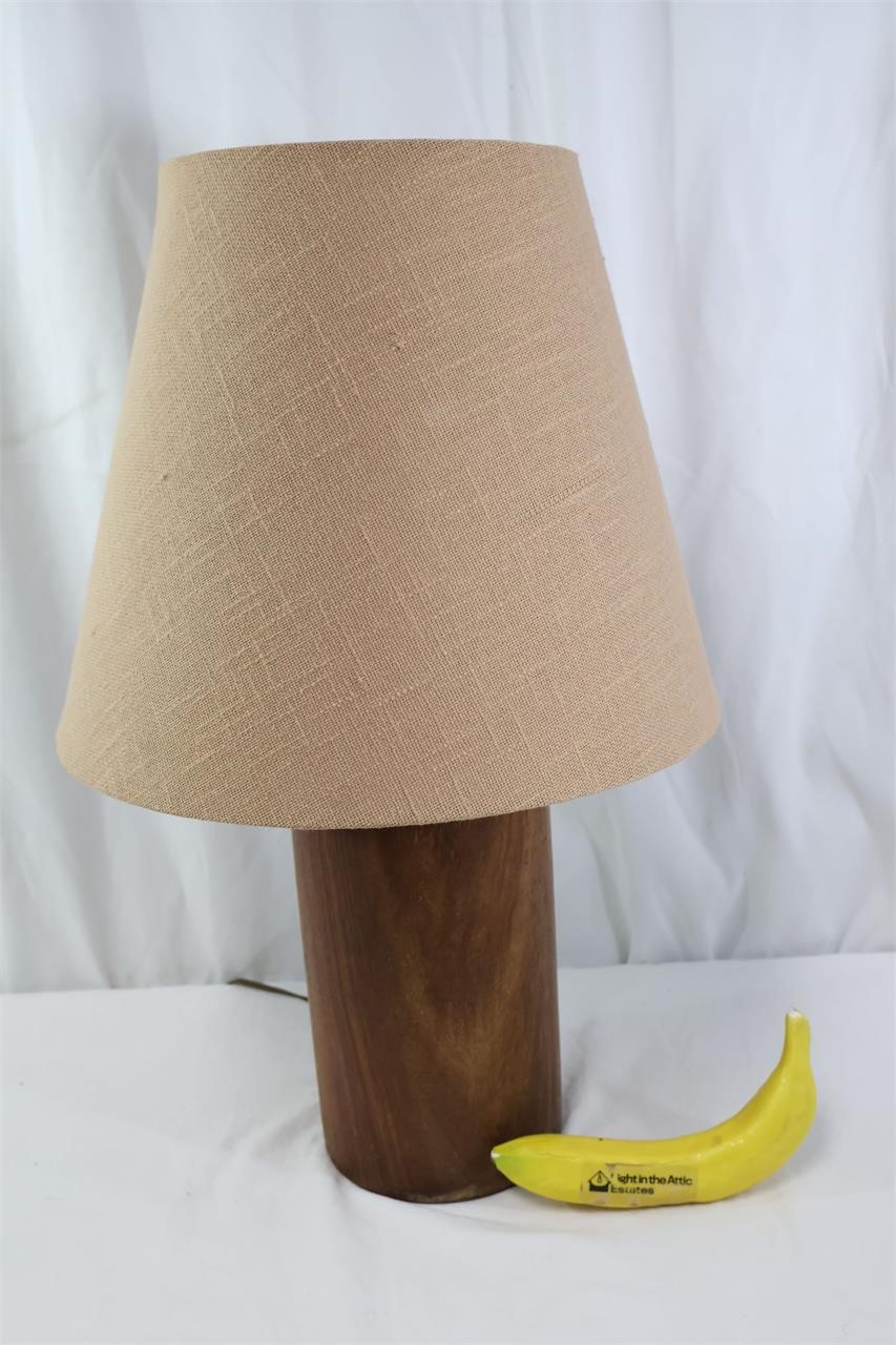 Mid-Century Solid Wood Lamp W/Linen Shade