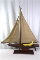 Large Wood & Canvas Hand-Made Sailboat
