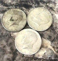 3 1966 Kennedy half dollars