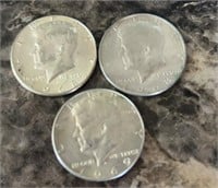 2 1968 and a 1969 Kennedy half dollars