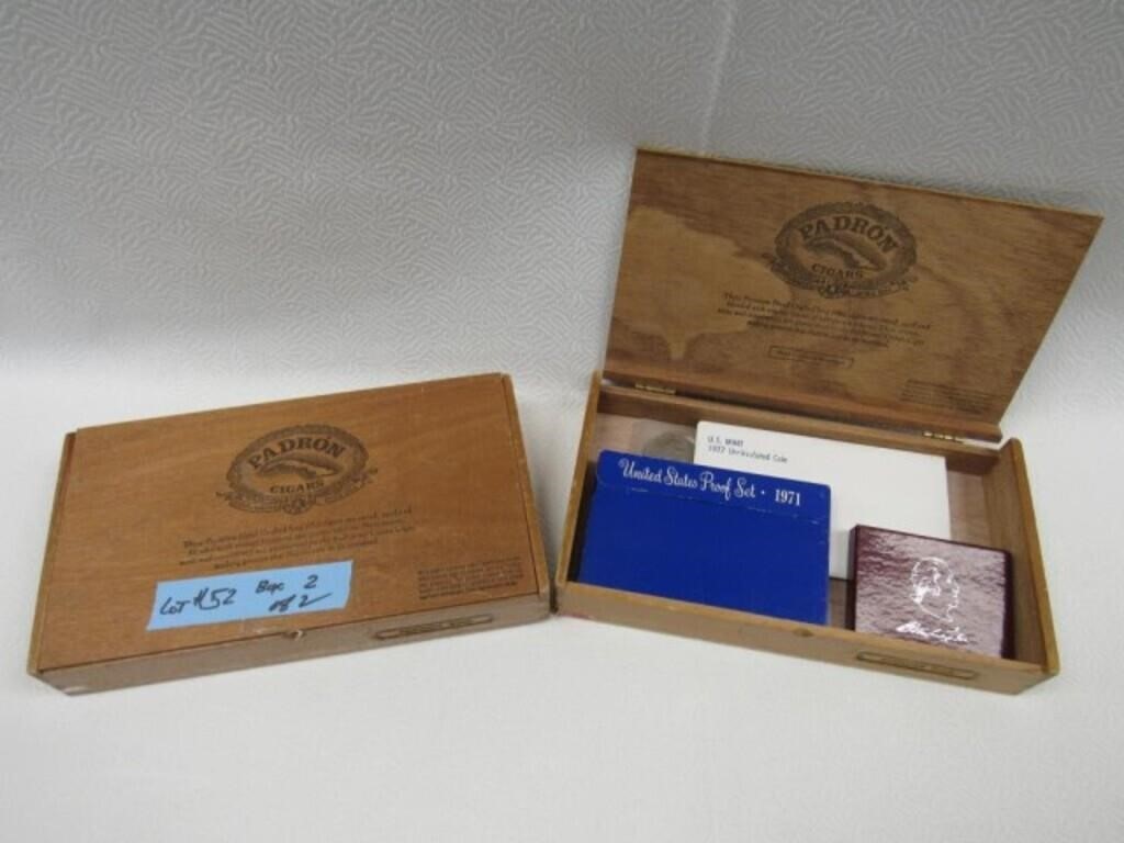(2) CIGAR BOXES OF MIXED US PROOF & UNC COINS, ETC