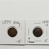 1879 KEY DATE INDIAN HEAD PENNY & 1878 CLEANED
