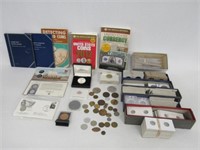 BOX OF COIN COLLECTOR'S SUPPLIES & BOOKS: