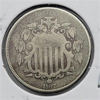 1867 SHIELD 5 CENT NICKEL