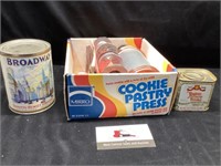 Vintage cookie Press and tins