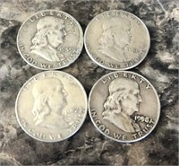 4 1950’s Franklin Half Dollars