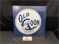 Metal Old Coon Cigars Flanged Sign