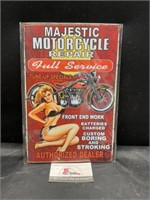 Metal Majestic Motorcycle Pin Up Girl Sign