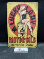 Metal Lucky Lady Motor Oils Sign