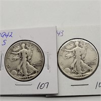 1942 S & 1943 WALKING LIBERTY HALF DOLLARS