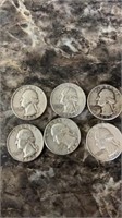 4 1950’s  and 2 1960’s Washington quarters