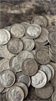 50 mixed year Rosevelt dimes all under 1964