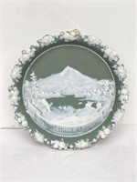 c1900 Green Biscuit Porcelain Mount Hood, OR Plate