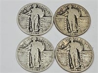 4 1927  Silver Standing Liberty Quarter Coins