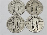 4 1928  Silver Standing Liberty Quarter Coins