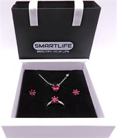 925S 3 Piece Red Ruby Solitaire Jewelry Set