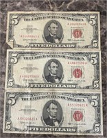 3 1963 $5 Bills